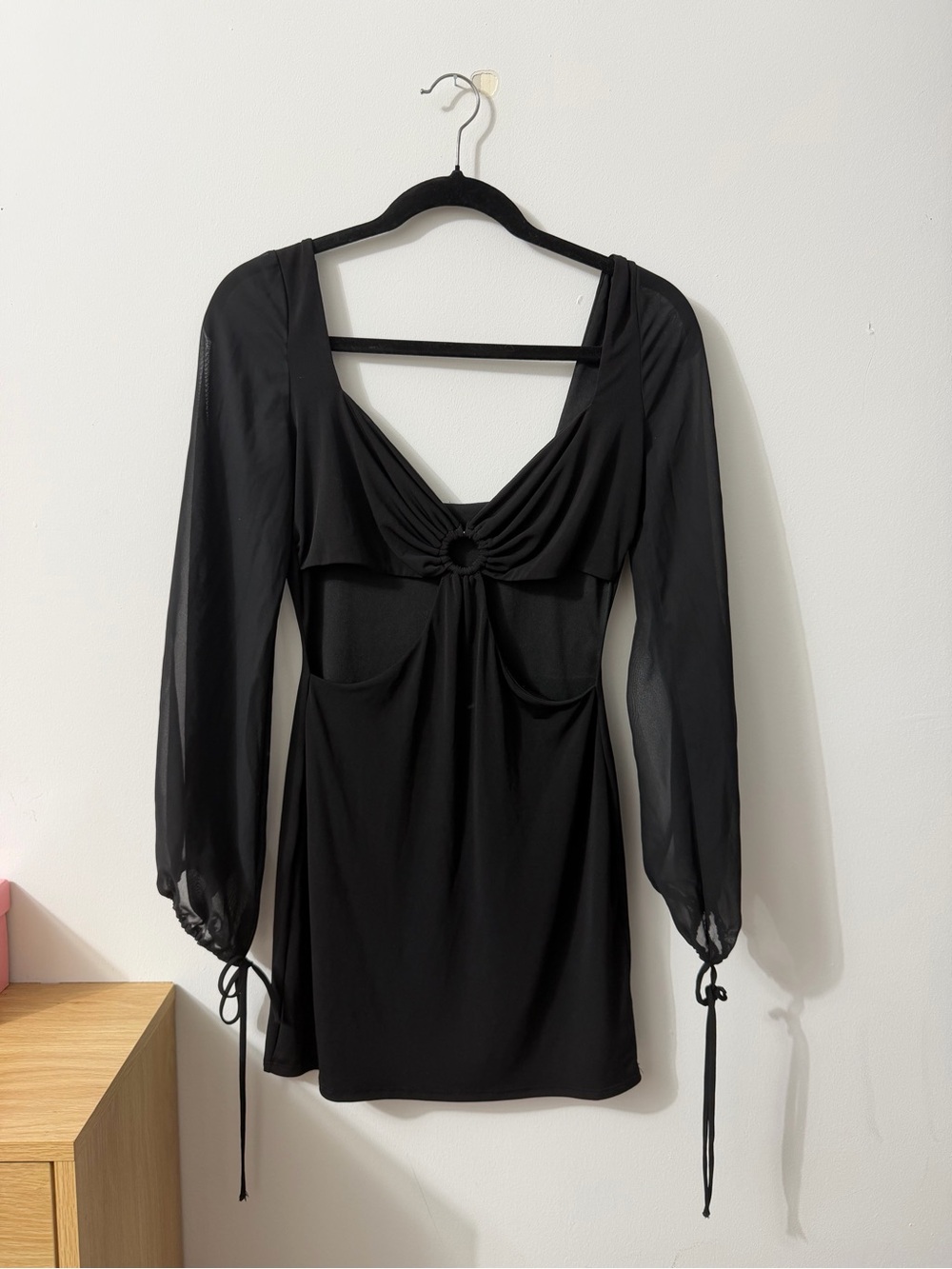 Oh Polly Black Long-Sleeve Cutout Mini Dress with Ring Detail